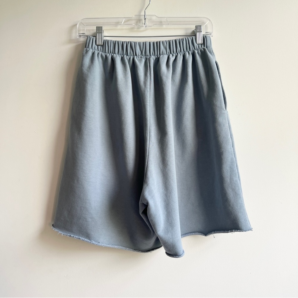 Brandy Melville light blue grey raw distressed hem elastic band sweat shorts - Picture 5 of 5